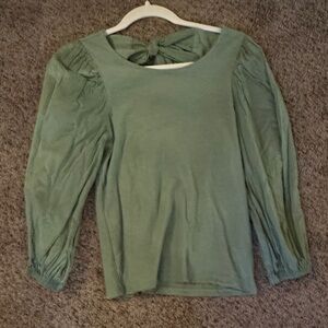 Nation LTD Sage Green Blouse with Bow Back and Puff Sleeves